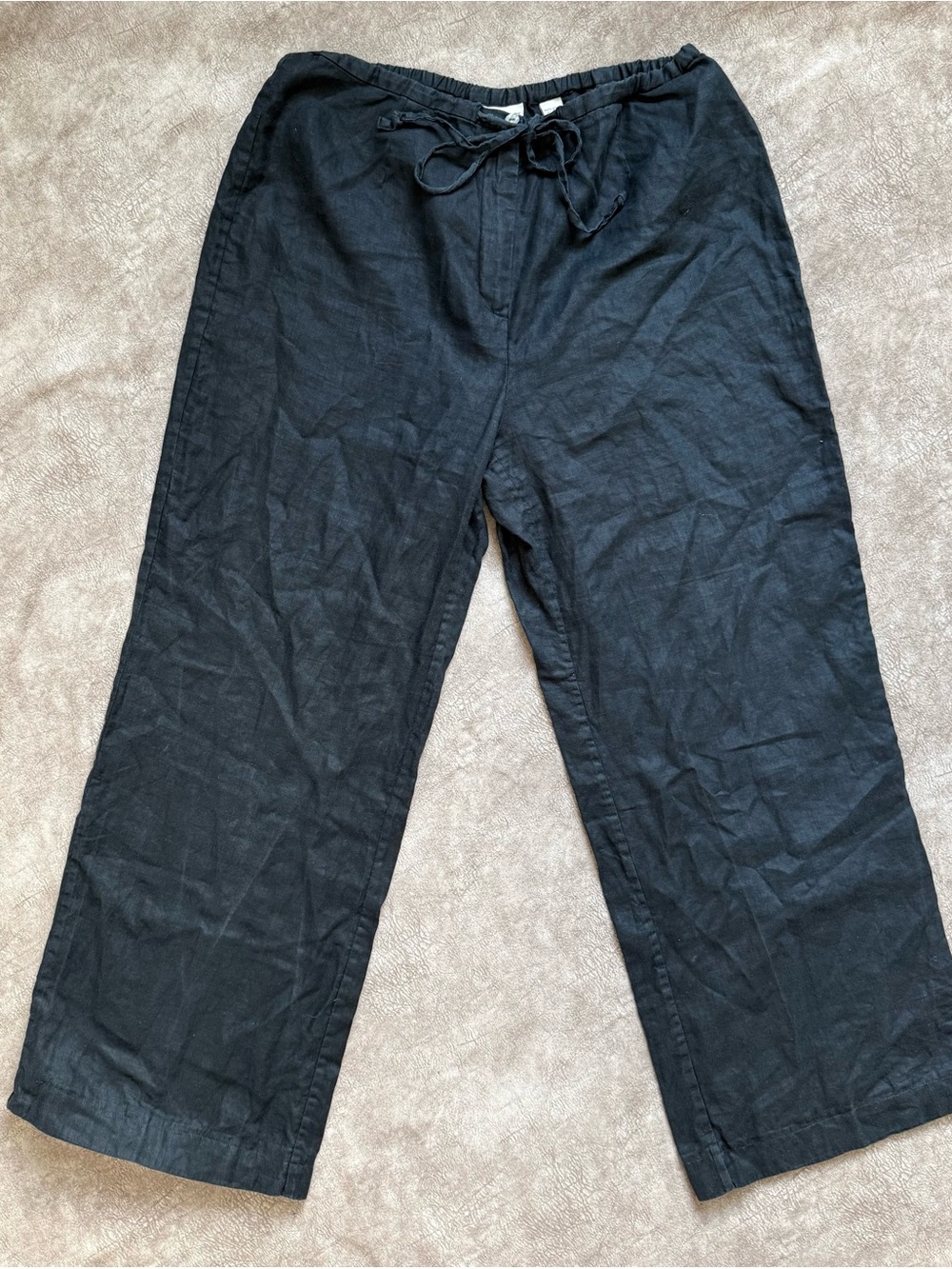 Valerie Separates 100% Linen Black Drawstring Elastic Waist Wide Leg Pants L